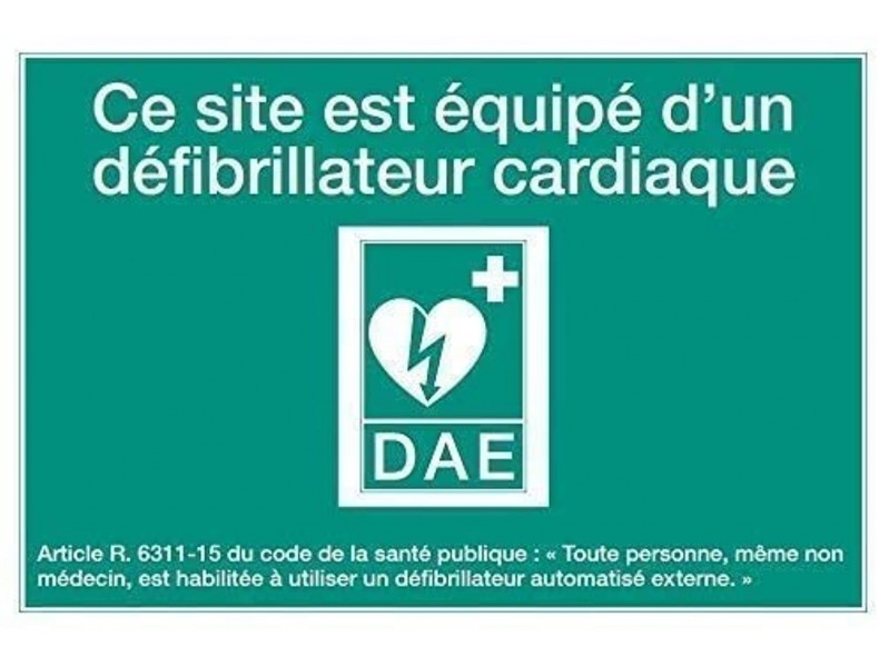 Panneau de signalétique DAE modèle 5 : Ce site est équipé d'un défibrillateur Panneau de signalétique DAE modèle 5 : Ce site est équipé d'un défibrillateur